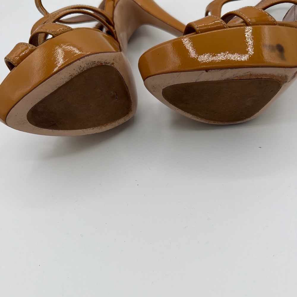 Miu Miu Patent Leather Strappy Heels Camel Tan Sandals EU 36.5 - Picture 5 of 5